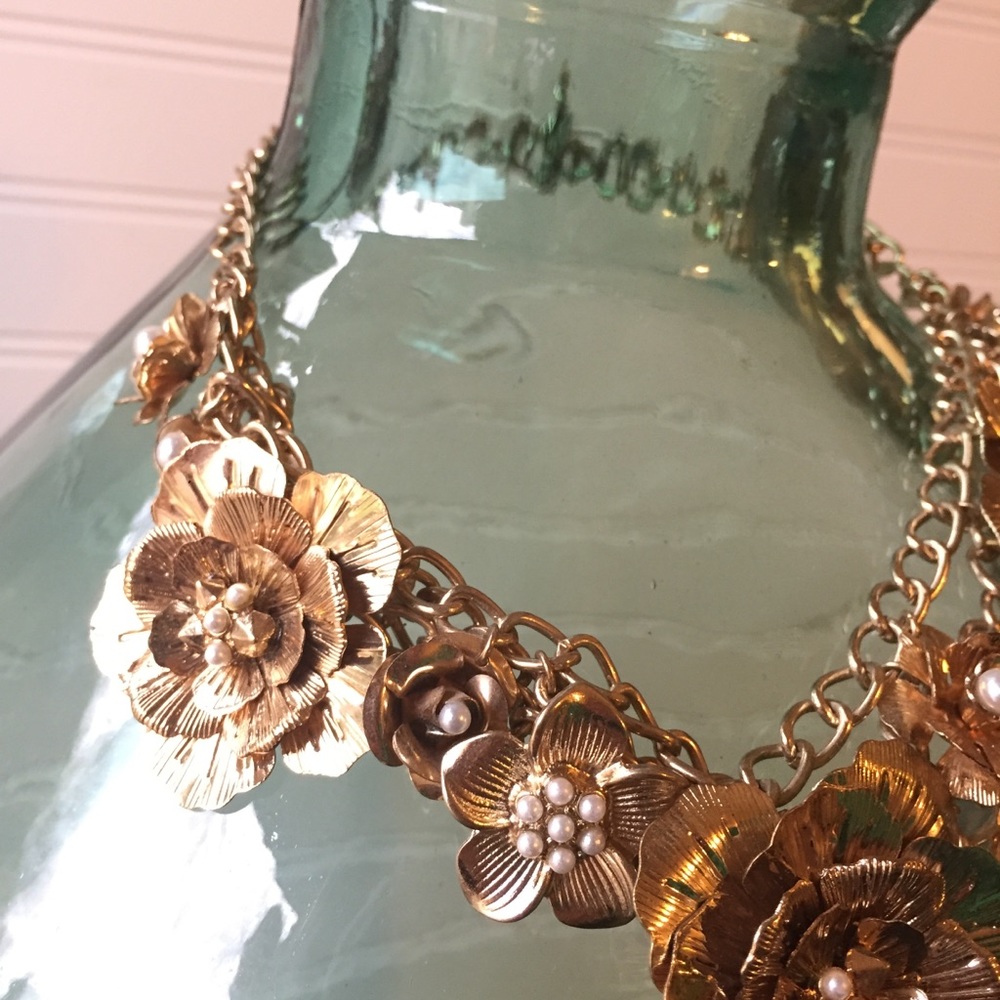 Floral ‘n Pearls Metal Bouquet Statement Necklace